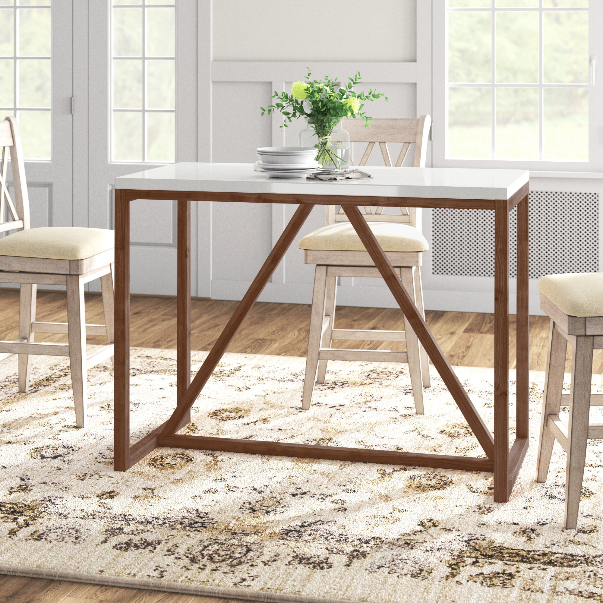 Lark Manor Feltonville Counter Height 48" Long Trestle Dining Table ...